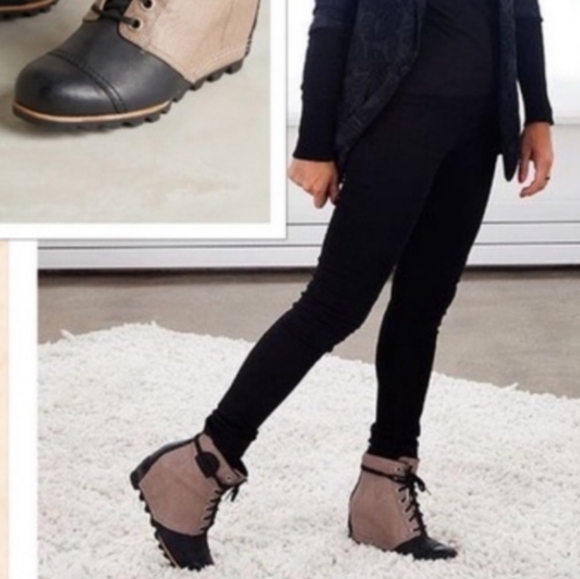 Sorel 1964 PDX Waterproof Hidden Heel Wedge Tan Black Boots Ankle Leather Sz 8.5 - Picture 12 of 12